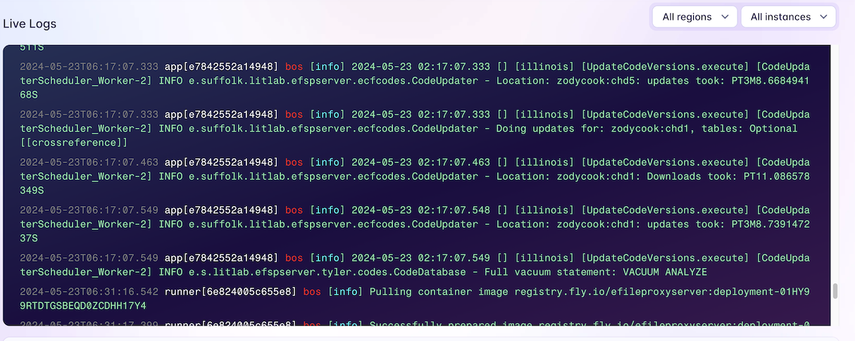 Fly.io Live Logs