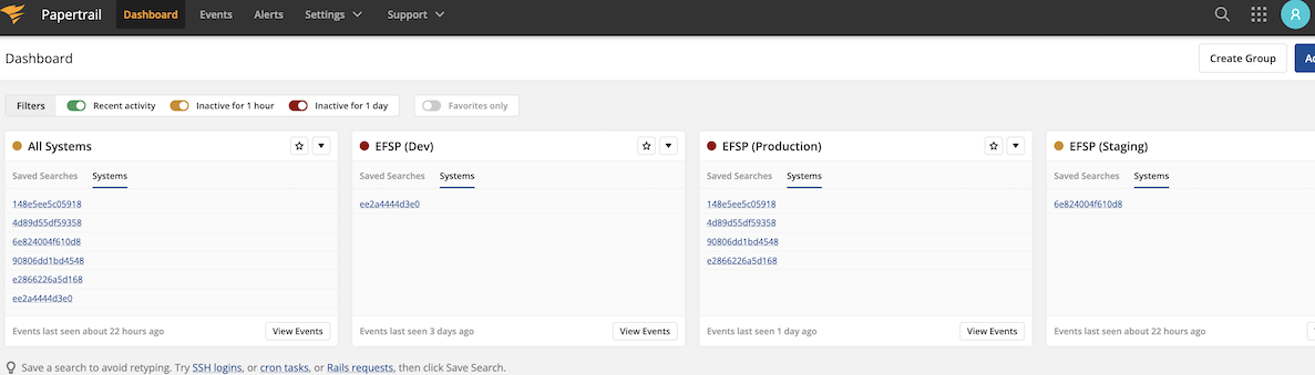 Papertrail Dashboard