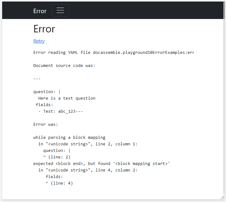 Error reading YAML file docassemble.playground10ErrorExamples.yml line: 4